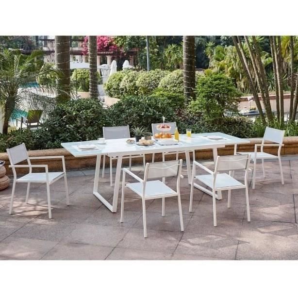 Ensemble repas de jardin - table extensible 160-240 cm et 6 fauteuils - Structure aluminium - Blanc - Photo n°1