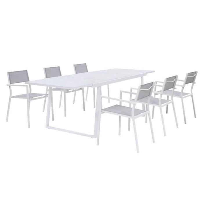 Ensemble repas de jardin - table extensible 160-240 cm et 6 fauteuils - Structure aluminium - Blanc - Photo n°2