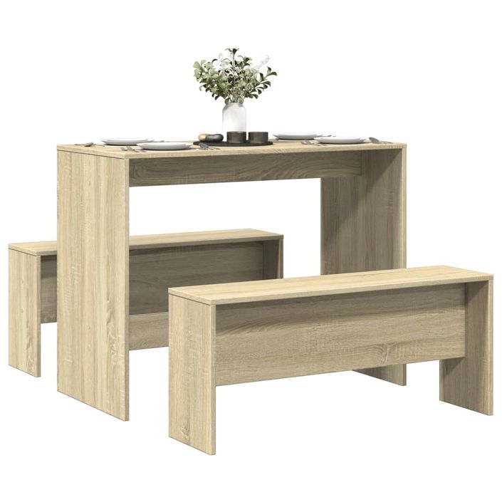 Ensemble table à manger et bancs 3 pcs bois d'ingénierie - Photo n°1