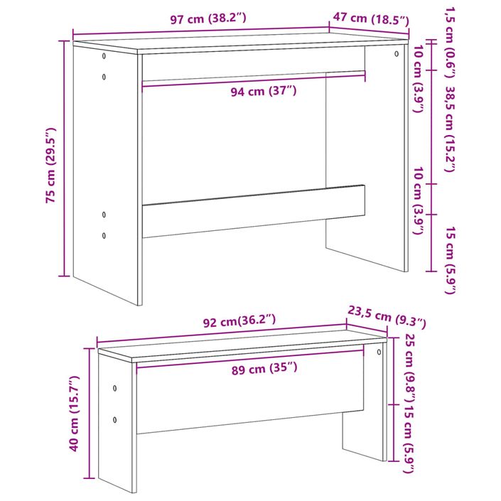 Ensemble table à manger et bancs 3 pcs bois d'ingénierie - Photo n°10