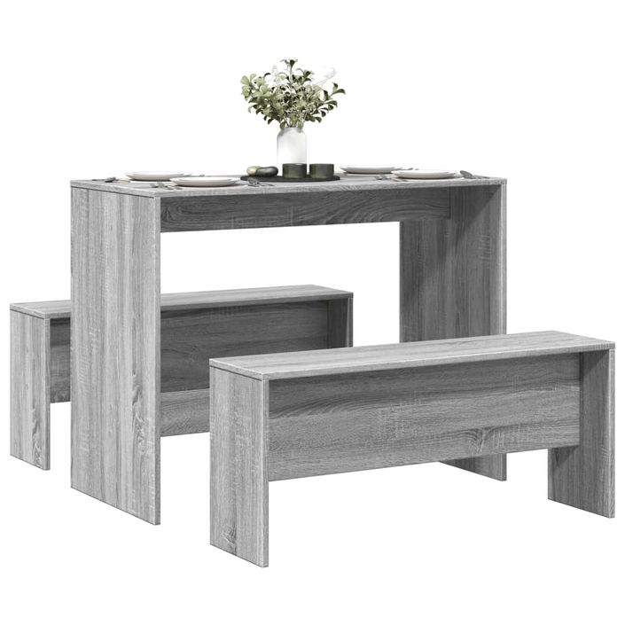 Ensemble table à manger et bancs 3 pcs bois d'ingénierie - Photo n°1