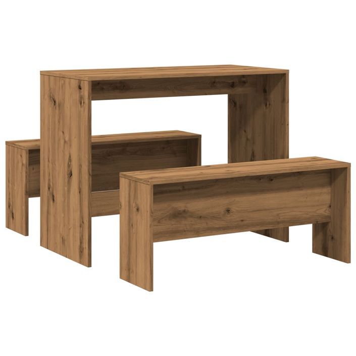 Ensemble table à manger et bancs 3 pcs bois d'ingénierie - Photo n°2