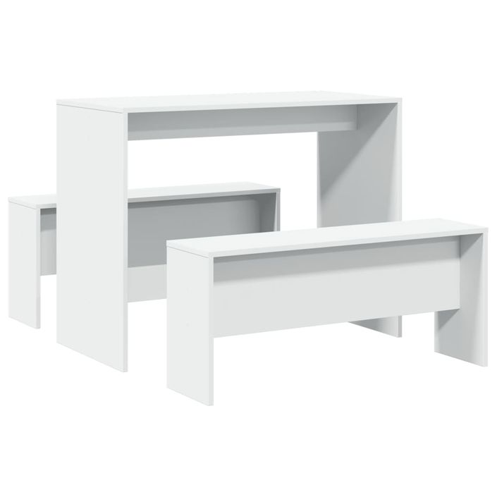 Ensemble table à manger et bancs 3pcs blanc bois d'ingénierie - Photo n°2