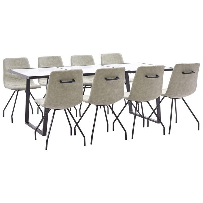 Ensemble table blanche marbré 200 cm et 8 chaises simili cuir gris clair Vista - Photo n°1