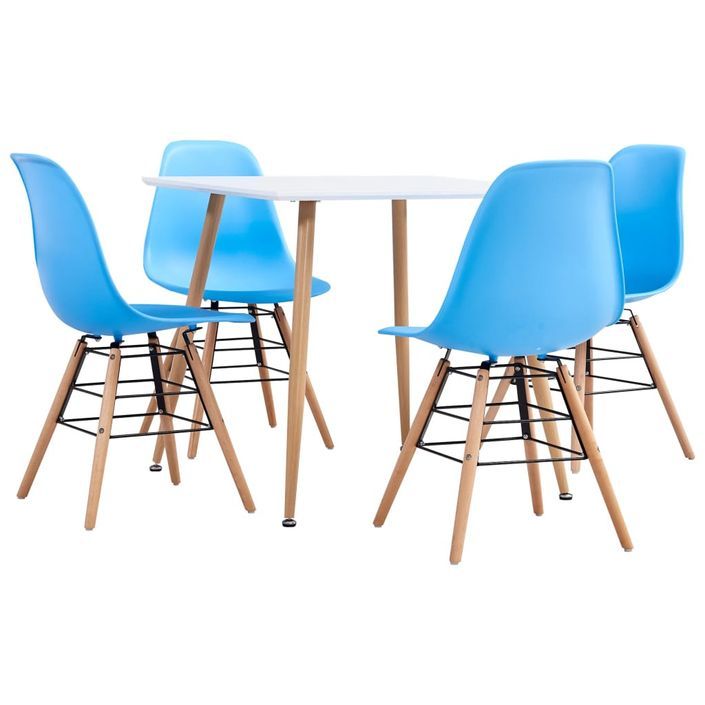 Ensemble table carrée 80 cm et 4 chaises bleu et et naturel Scanda - Photo n°1