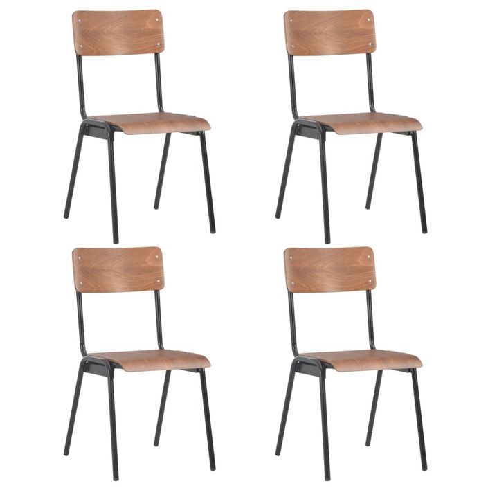 Ensemble table et 4 chaises acier noir et contreplaqué marron Kindustri - Photo n°3
