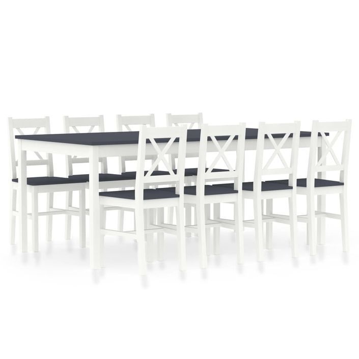 Ensemble table et 8 chaises pin massif blanc et gris Kampia - Photo n°1