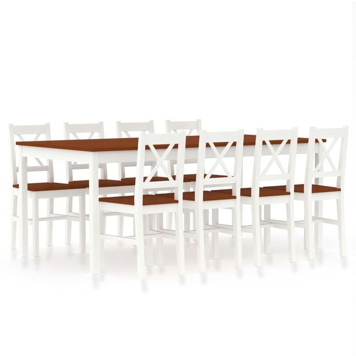 Ensemble table et 8 chaises pin massif blanc et marron Kampia - Photo n°1