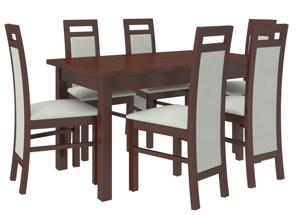 Ensemble table extensible 140/180 cm et 6 chaises en bois Noyer foncé et tissu beige clair Mouka - Photo n°1