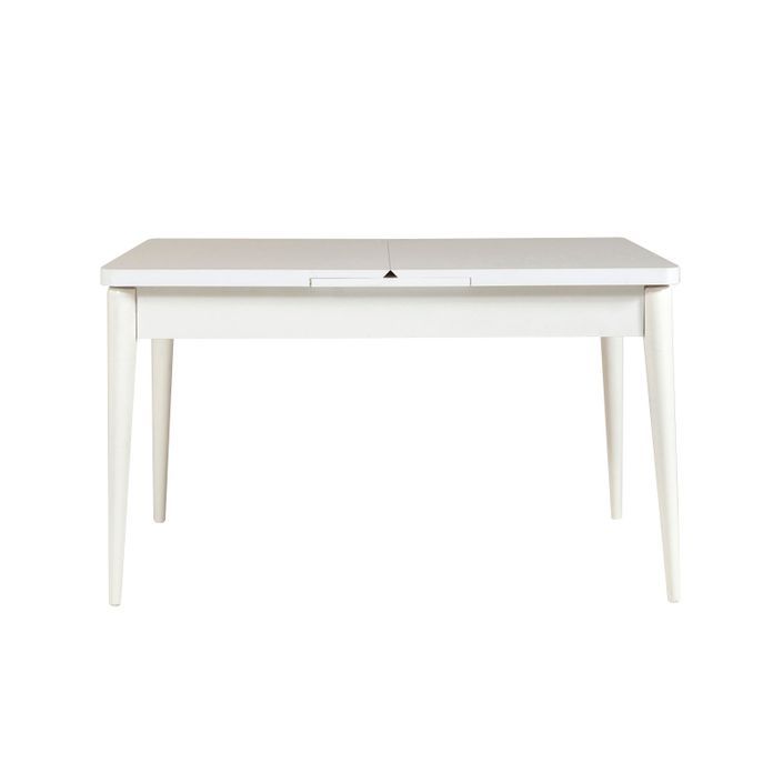 Ensemble table extensible 2 chaises et 2 bancs bois blanc et tissu beige Mariva - Photo n°3