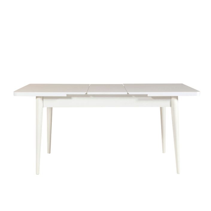 Ensemble table extensible 2 chaises et 2 bancs bois blanc et tissu beige Mariva - Photo n°4