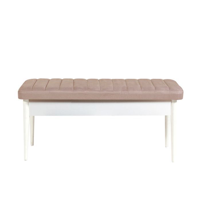 Ensemble table extensible 2 chaises et 2 bancs bois blanc et tissu beige Mariva - Photo n°6