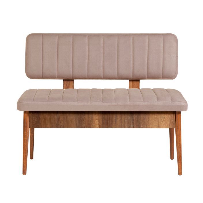 Ensemble table extensible 2 chaises et 2 bancs bois marron et tissu beige Mariva - Photo n°10