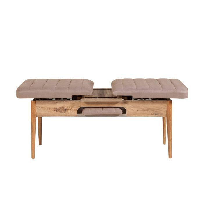 Ensemble table extensible 2 chaises et 2 bancs bois naturel et tissu beige Mariva - Photo n°5
