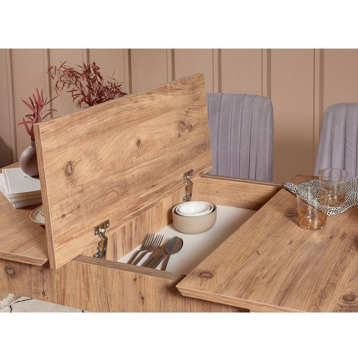 Ensemble table extensible 2 chaises et 2 bancs bois naturel et tissu gris Mariva - Photo n°3