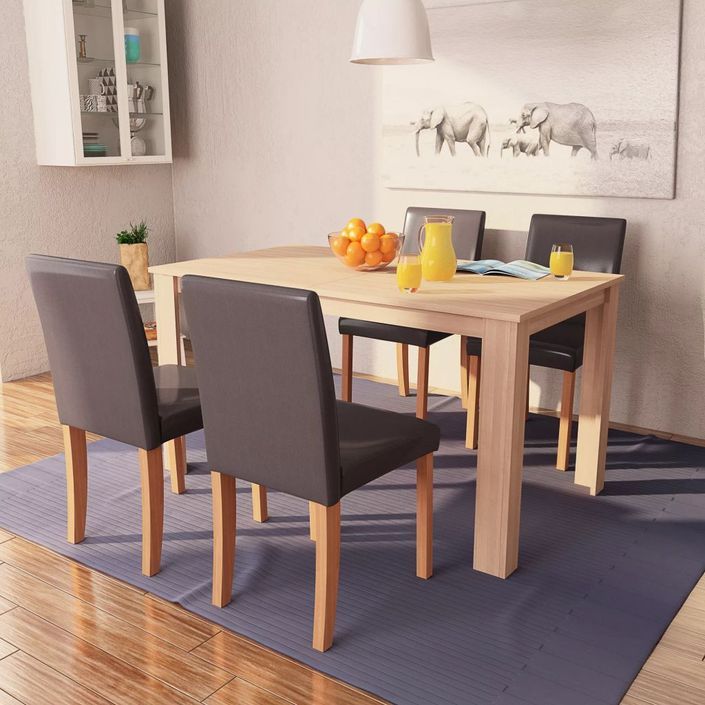 Ensemble table finition en chêne et 4 chaises simili cuir marron Kila - Photo n°13