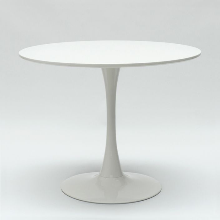Ensemble table ronde 60 cm et 2 chaises pivotantes blanches avec coussin similicuir Tulipa - Photo n°3