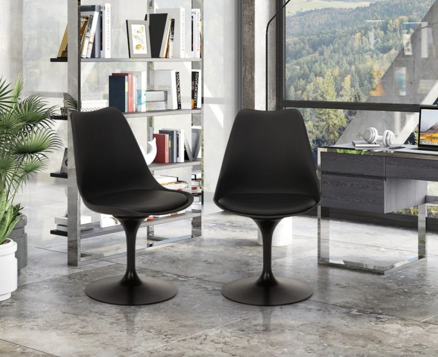 Ensemble table ronde 60 cm et 2 chaises pivotantes noires avec coussin similicuir Tulipa - Photo n°7