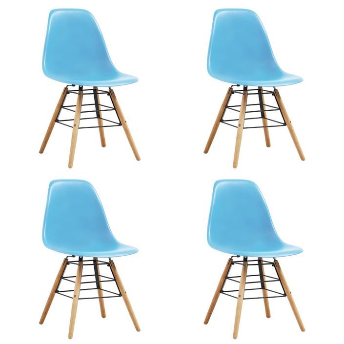 Ensemble table ronde 90 cm et 4 chaises bleu et et naturel Scanda - Photo n°2