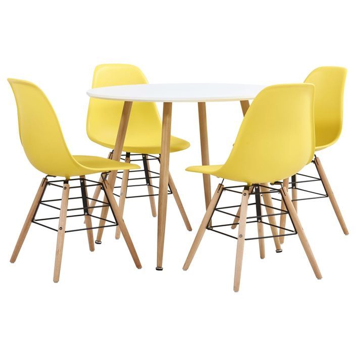 Ensemble table ronde 90 cm et 4 chaises jaune et et naturel Scanda - Photo n°1