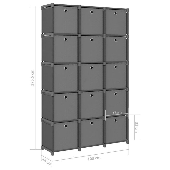 Étagère à 15 cubes avec boîtes Gris 103x30x175,5 cm Tissu - Photo n°9