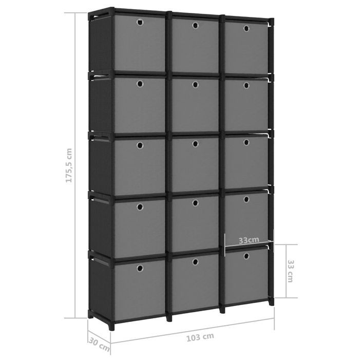 Étagère à 15 cubes avec boîtes Noir 103x30x175,5 cm Tissu - Photo n°9