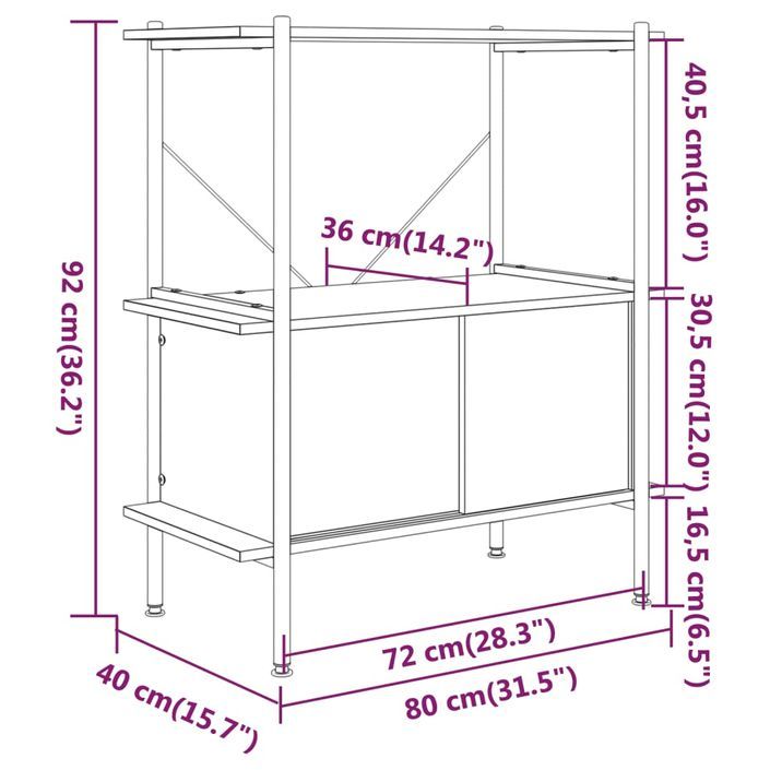 Étagère à 3 niveaux armoire 80x40x92 cm Acier bois d'ingénierie - Photo n°6