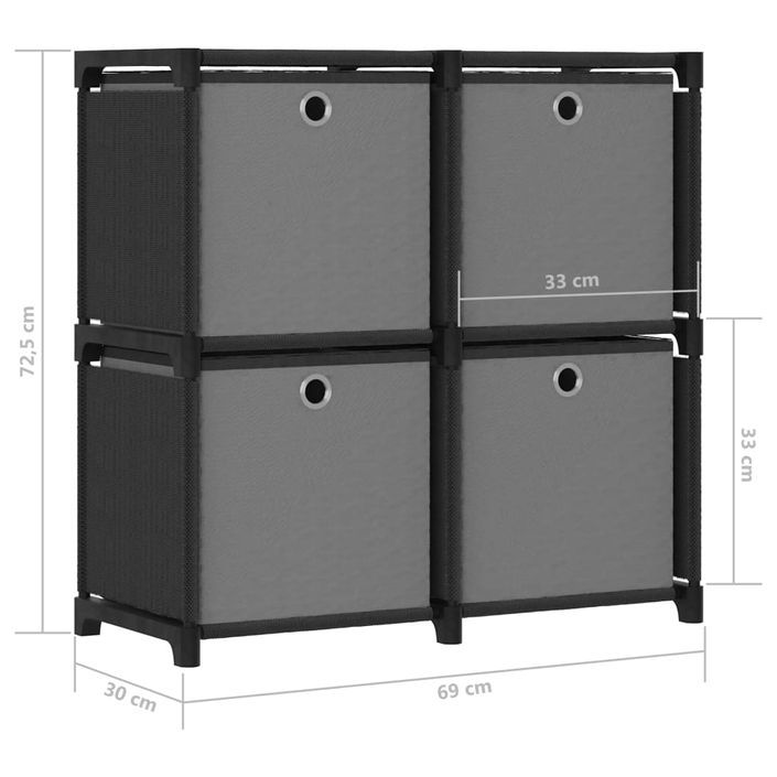 Étagère à 4 cubes avec boîtes Noir 69x30x72,5 cm Tissu - Photo n°9