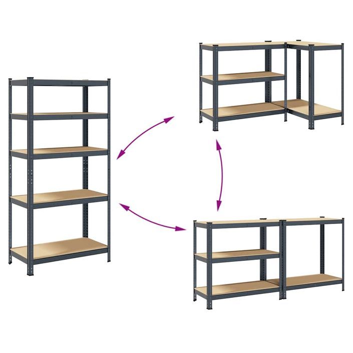 Étagère à 5 niveaux 2 pcs anthracite acier et bois ingénierie - Photo n°7