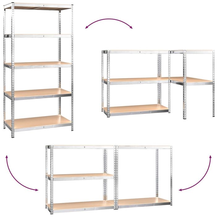 Étagère à 5 niveaux 2 pcs Argenté Acier et bois ingénierie - Photo n°8