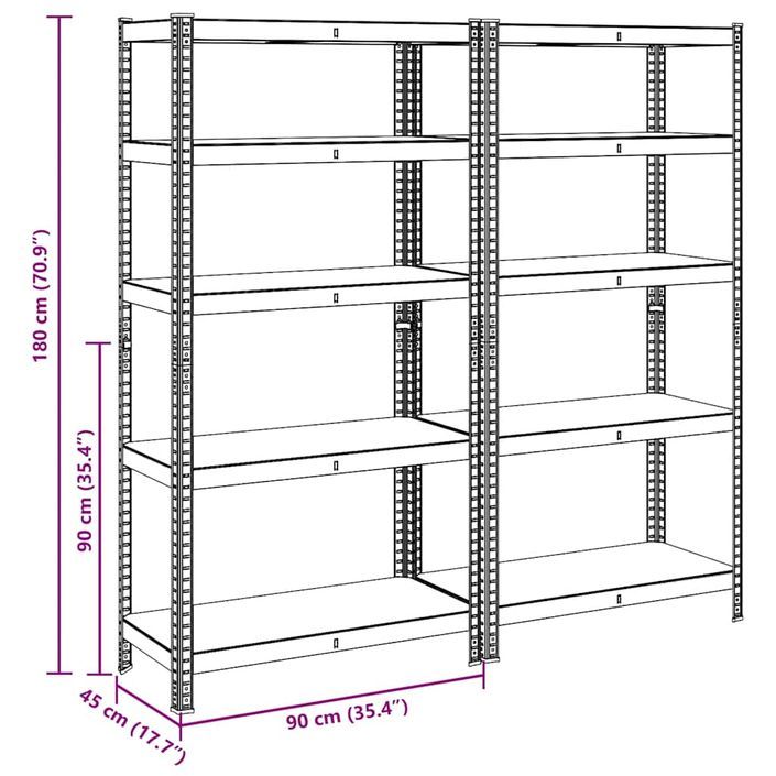 Étagère à 5 niveaux 2 pcs Argenté Acier et bois ingénierie - Photo n°12