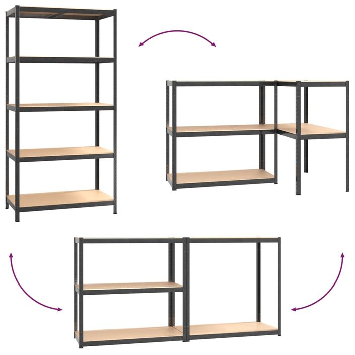 Étagère à 5 niveaux 2 pcs Gris Acier et bois ingénierie - Photo n°6