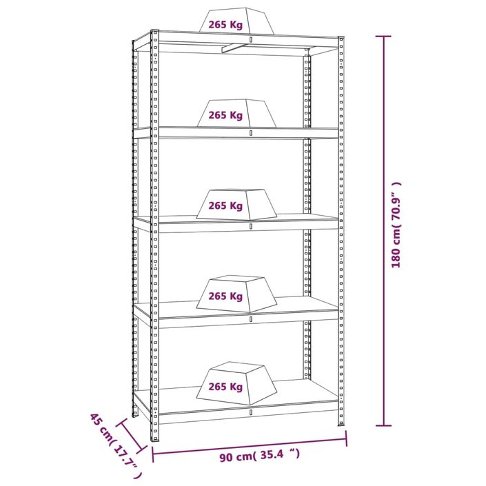 Étagère à 5 niveaux 2 pcs Gris Acier et bois ingénierie - Photo n°10