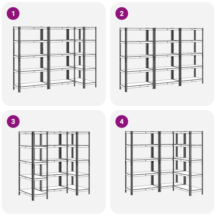 Étagère à 5 niveaux 3 pcs anthracite acier et bois ingénierie - Photo n°7