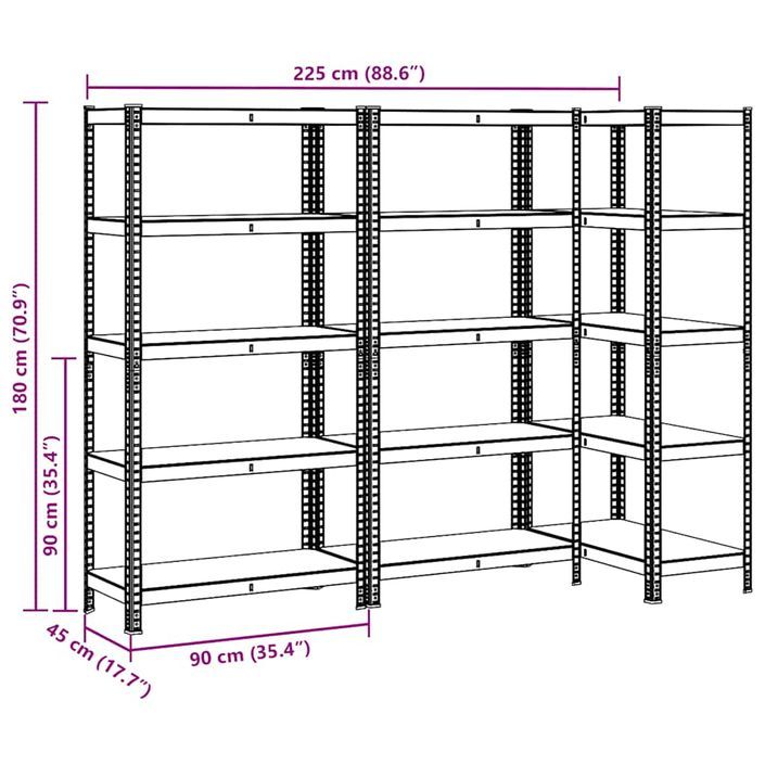 Étagère à 5 niveaux 3 pcs anthracite acier et bois ingénierie - Photo n°11