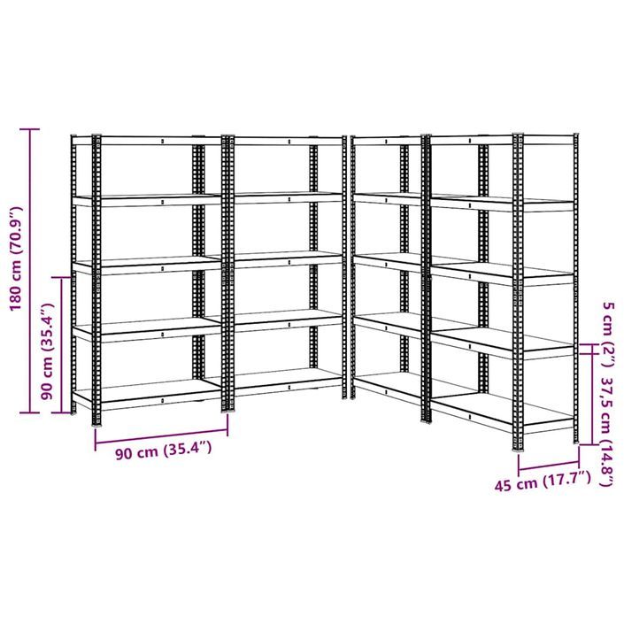 Étagère à 5 niveaux 4 pcs argenté acier et bois ingénierie - Photo n°11