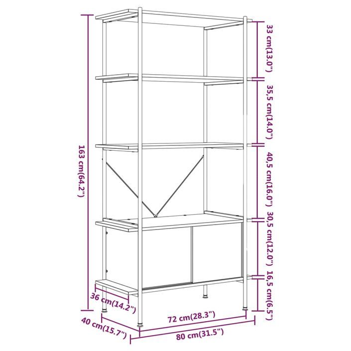 Étagère à 5 niveaux armoire 80x40x163cm Acier bois d'ingénierie - Photo n°6