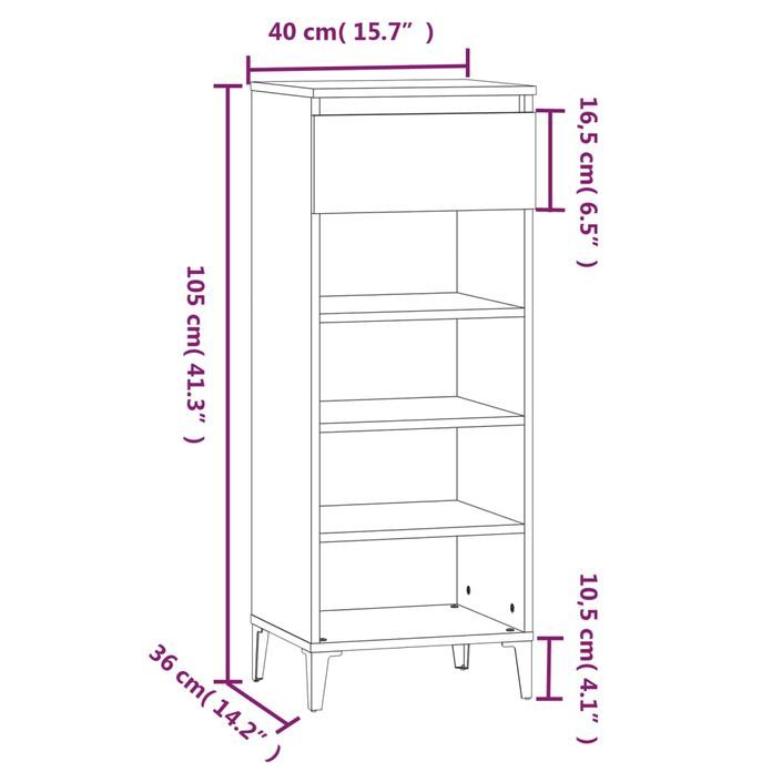 Étagère à chaussures Blanc 40x36x105 cm Bois d'ingénierie - Photo n°9