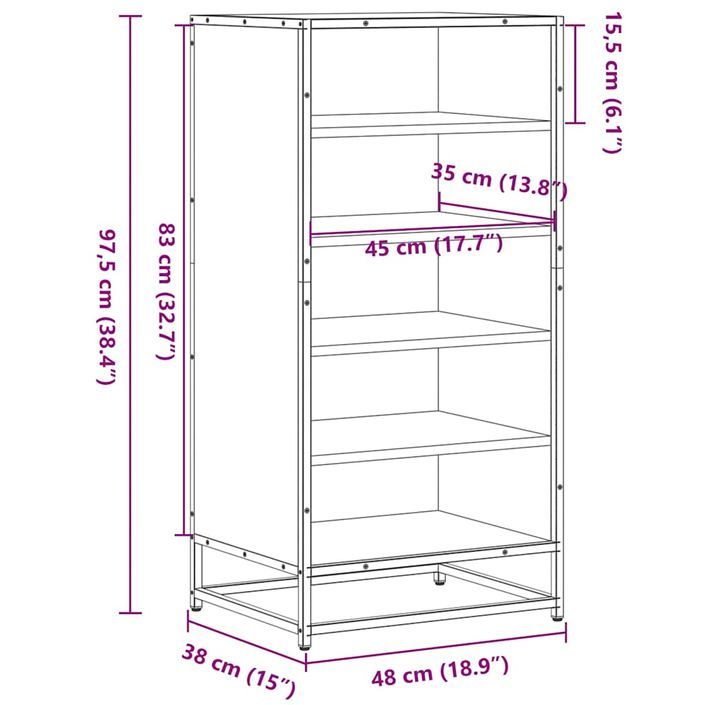 Étagère à chaussures chêne fumé 48x38x97,5 cm bois d'ingénierie - Photo n°9