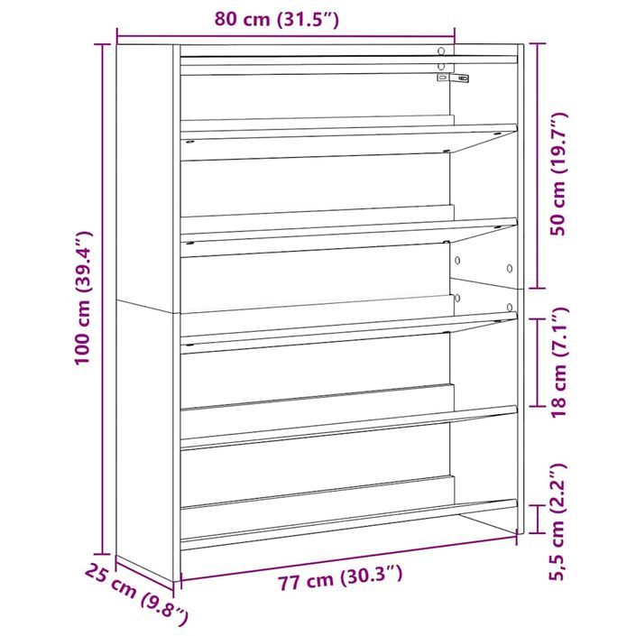 Étagère à chaussures chêne fumé 80x25x100 cm bois d'ingénierie - Photo n°9