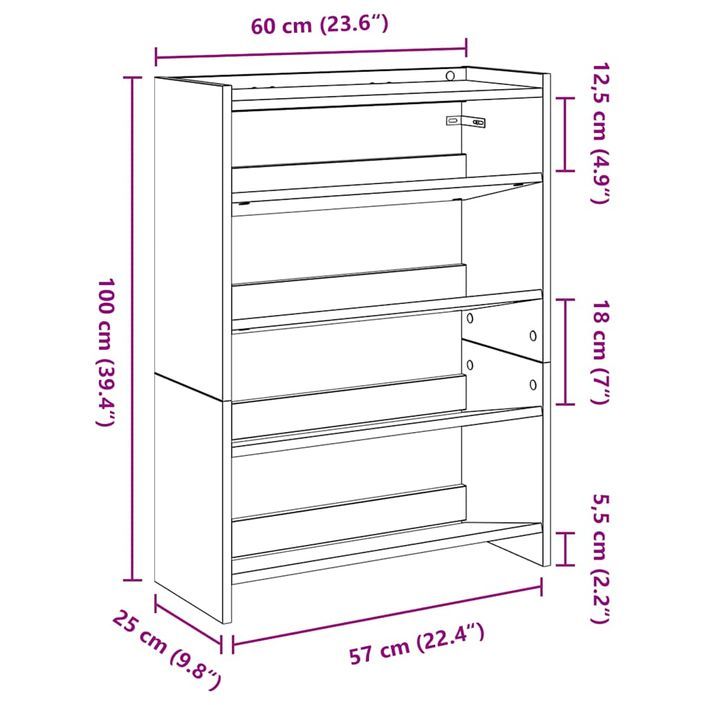 Étagère à chaussures chêne fumé 80x25x61,5 cm bois d'ingénierie - Photo n°9