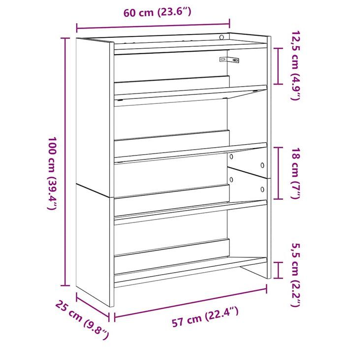 Étagère à chaussures chêne sonoma 80x25x61,5 cm bois ingénierie - Photo n°9