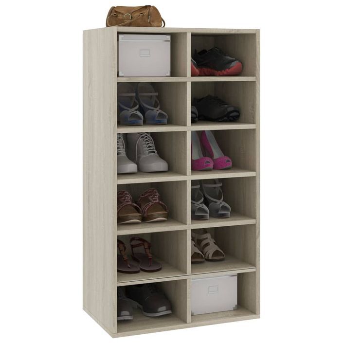 Étagère haute à chaussures en bois Nikita L 54 x H 100 cm - Rangement 11 niveaux - Photo n°1