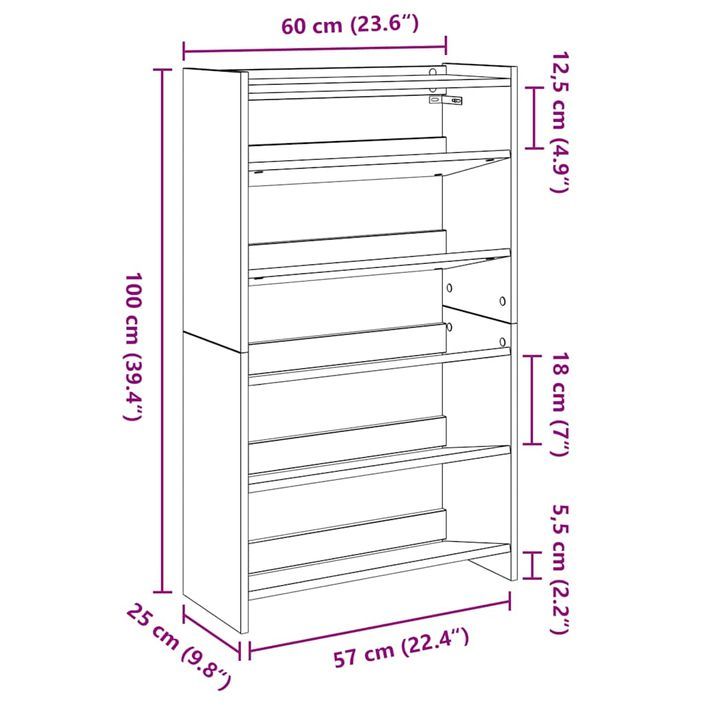 Étagère à chaussures en bois Manda L 60 x H 100 cm - Rangement 5 niveaux - Photo n°12