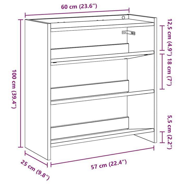 Étagère à chaussures en bois Manda L 60 x H 62 cm - Rangement 3 niveaux - Photo n°12