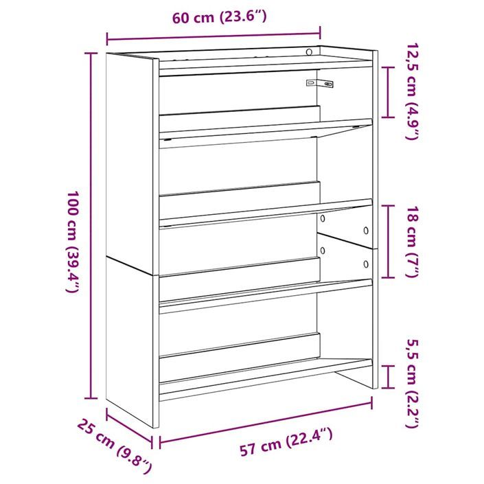 Étagère à chaussures sonoma gris 80x25x61,5cm bois d'ingénierie - Photo n°9