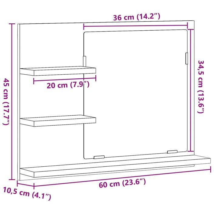 Étagère à miroir de salle de bain gris béton 60x10,5x45 cm - Photo n°10