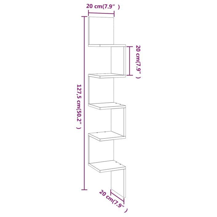 Étagère angle murale Sonoma gris 20x20x127,5 cm Bois ingénierie - Photo n°8