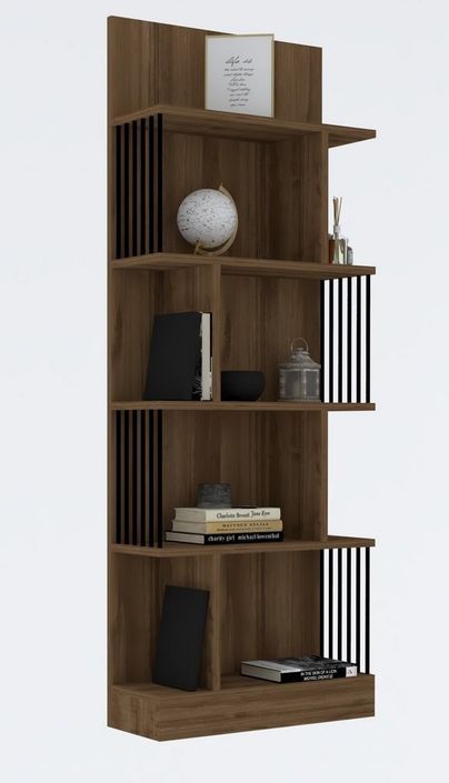 Étagère bibliothèque bois foncé et métal noir Alexa 80 cm - Photo n°2