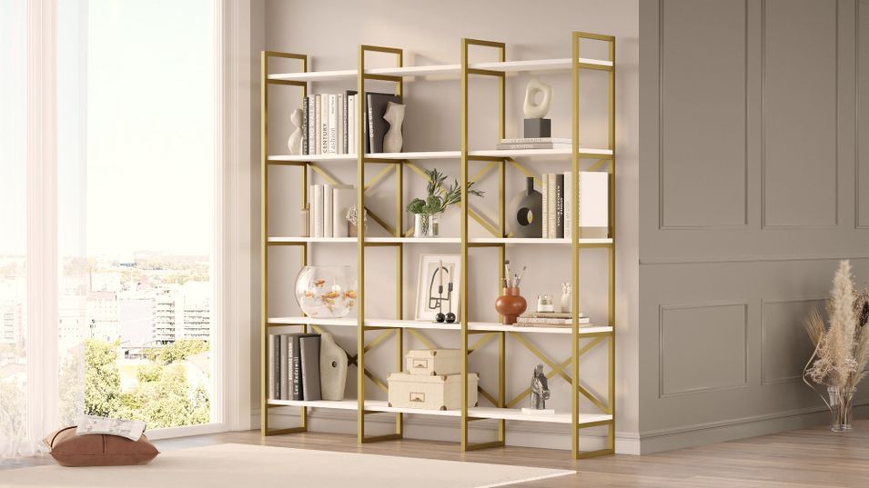 Etagère bibliothèque en métal doré et bois blanc Looka 170 cm - Photo n°4